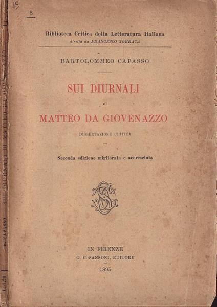 Sui diurnali di Matteo da Giovenazzo - copertina