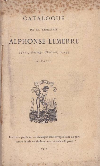 Catalogue de la librairie Alphonse Lemerre - copertina