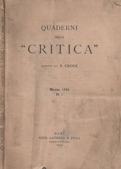 Quaderni della "Critica" diretti da B. Croce. Marzo 1945, n - copertina