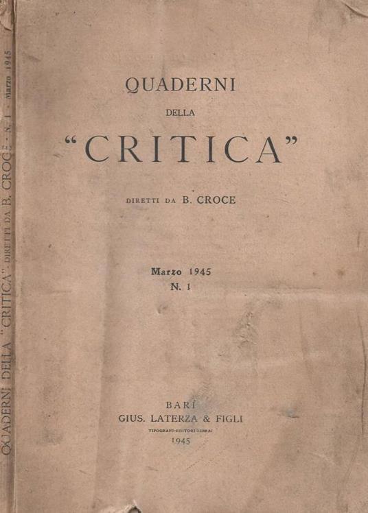 Quaderni della "Critica" diretti da B. Croce. Marzo 1945, n - copertina