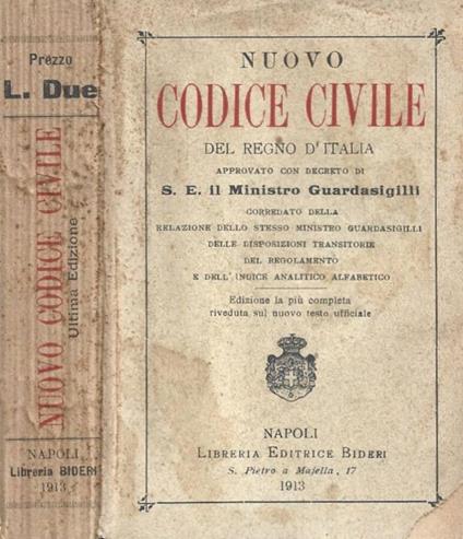Nuovo Codice Civile del Regno d'Italia approvato con Decreto - copertina