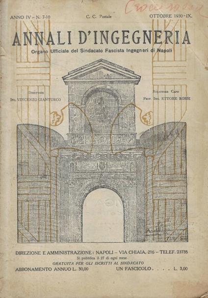 Annali d'Ingegneria n. 7-10 Anno 1930 - copertina
