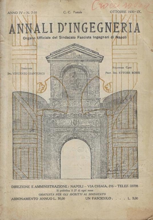 Annali d'Ingegneria n. 7-10 Anno 1930 - copertina