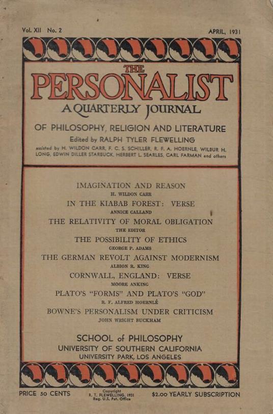 The personalist n. 2 Anno 1931 - copertina