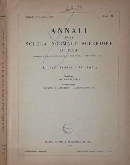 Annali della Scuola Normale Superiore di Pisa. Lettere, stor - copertina