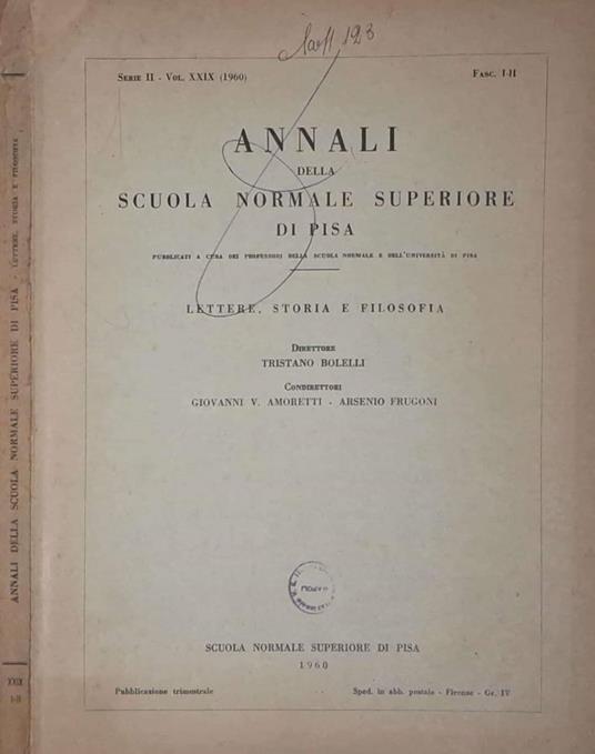 Annali della Scuola Normale Superiore di Pisa. Lettere, stor - copertina