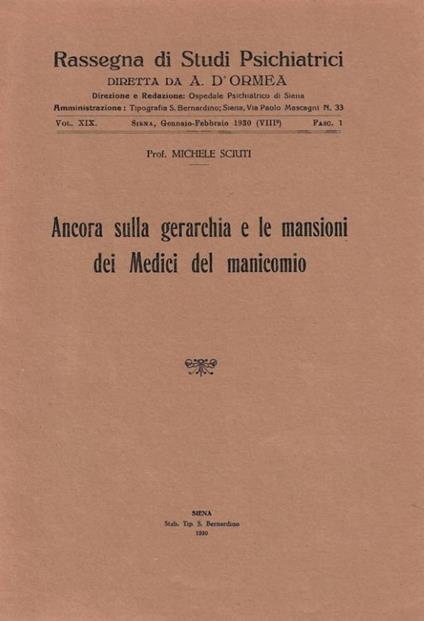 Ancora sulla gerarchia e le mansioni dei Medici del manicomi - copertina