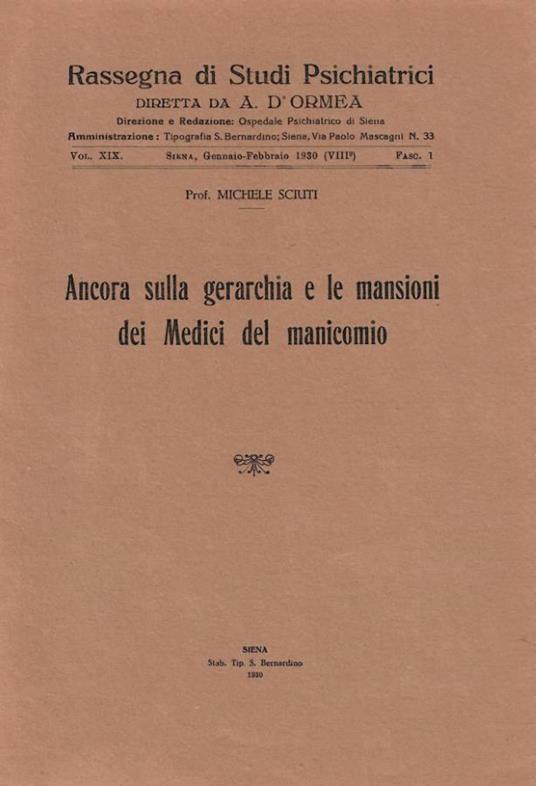 Ancora sulla gerarchia e le mansioni dei Medici del manicomi - copertina