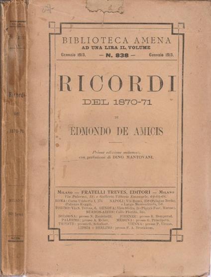 Ricordi - Edmondo De Amicis - copertina