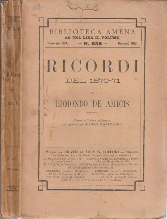 Ricordi - Edmondo De Amicis - copertina