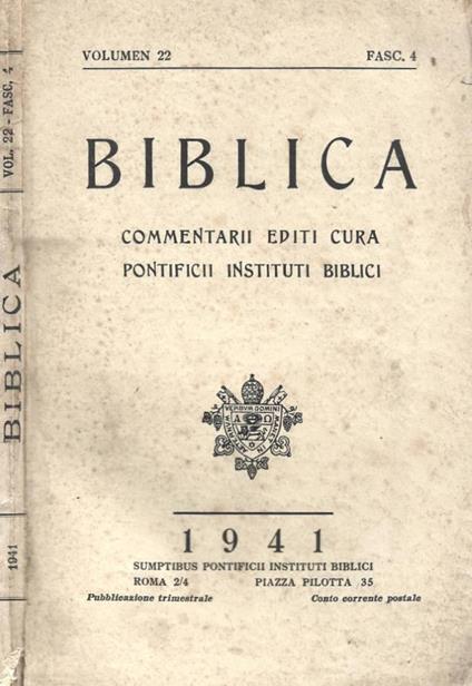 Biblica. Commentari. Volumen 22, Fasc. 4, 1941 - copertina