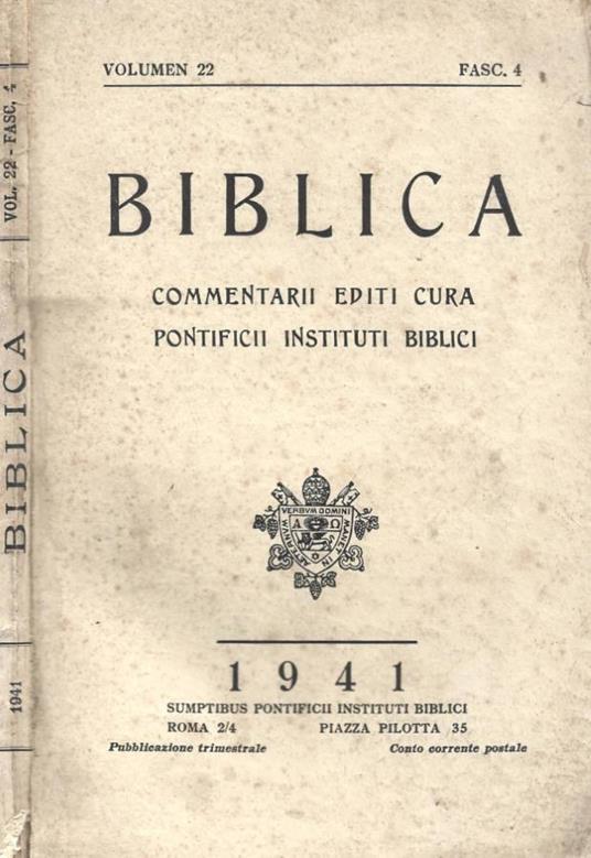 Biblica. Commentari. Volumen 22, Fasc. 4, 1941 - copertina