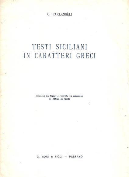 Testi siciliani in caratteri greci - copertina