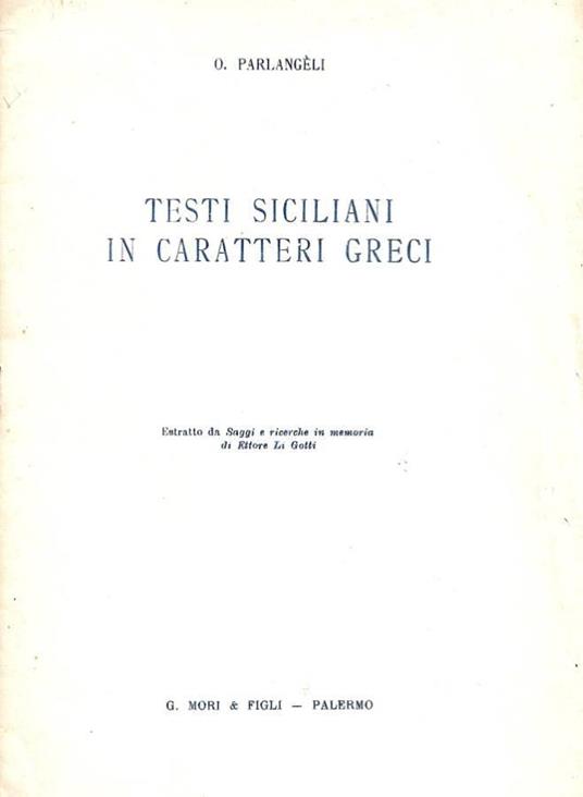 Testi siciliani in caratteri greci - copertina