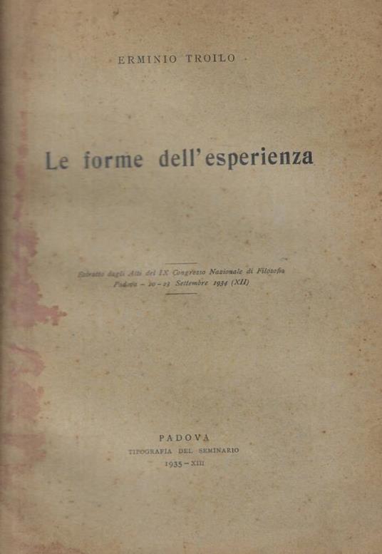 Le forme dell'esperienza - Erminio Troilo - copertina