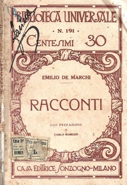 Racconti - Emilio De Marchi - copertina