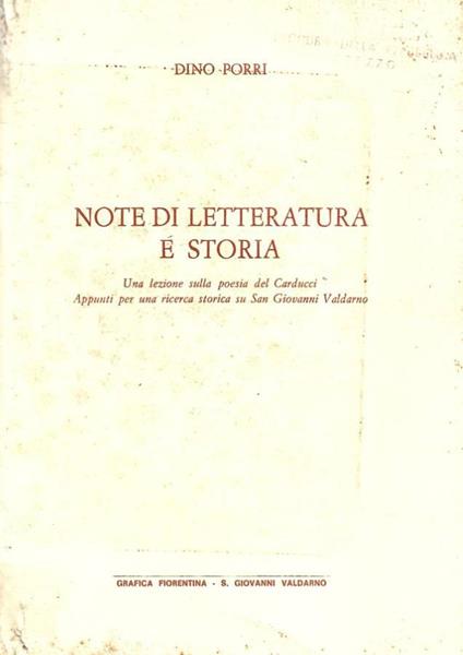 Note di letteratura e storia - copertina