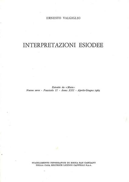 Interpretazioni esiodee - Ernesto Valgiglio - copertina