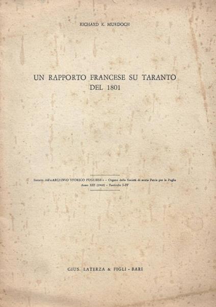 Un rapporto francese su Taranto del 1801. Estratto dall' "Ar - copertina