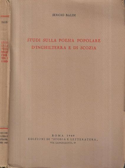 Studi sulla poesia popolare d' Inghilterra e di Scozia - Sergio Baldi - copertina