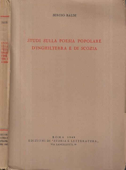 Studi sulla poesia popolare d' Inghilterra e di Scozia - Sergio Baldi - copertina