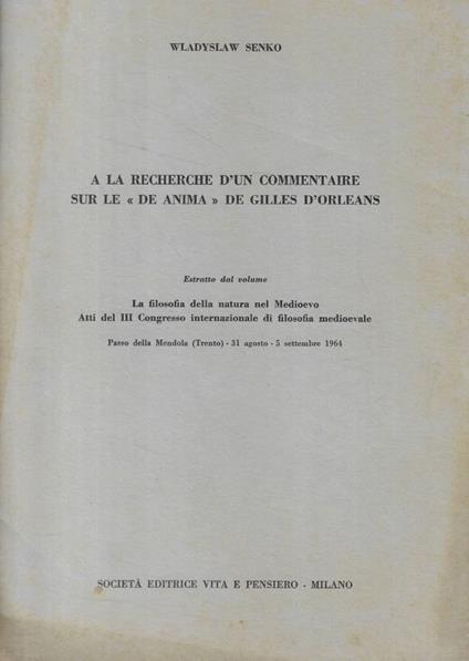 A la recerche d'un commentaire sur le De Anima de Gilles D'O - copertina