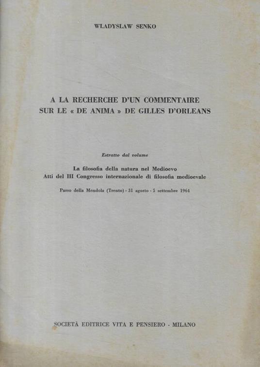 A la recerche d'un commentaire sur le De Anima de Gilles D'O - copertina