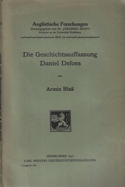 Die Geschichtsauffassung Daniel Defoes - copertina