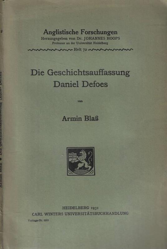 Die Geschichtsauffassung Daniel Defoes - copertina