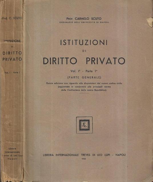 Istituzioni di diritto privato Vol. I - parte I - copertina