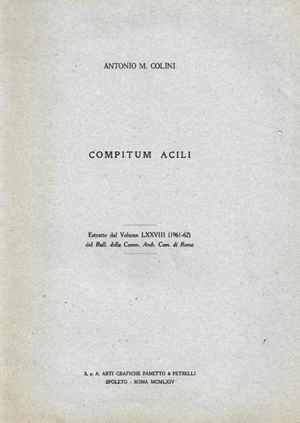 Compitum Acili. Estratto dal Volume LXXVIII del Bu - copertina