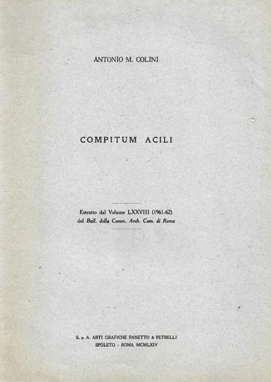 Compitum Acili. Estratto dal Volume LXXVIII del Bu - copertina