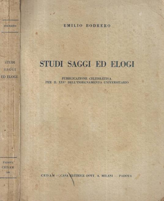 Studi Saggi ed elogi - Emilio Bodrero - copertina