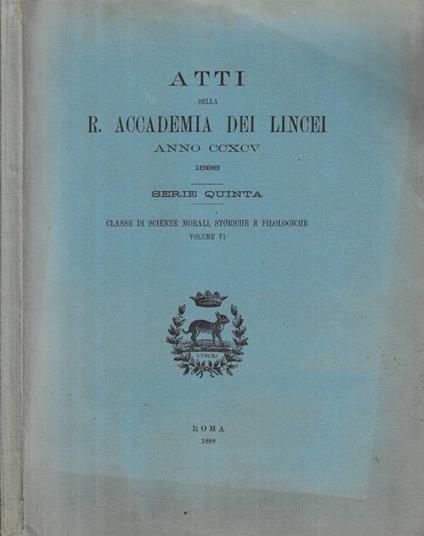 Atti della R. Accademia dei Lincei Anno CCXCV 1898 - copertina