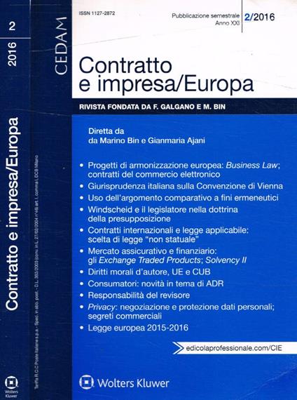 Contratto e impresa/Europa 2/2016 - copertina