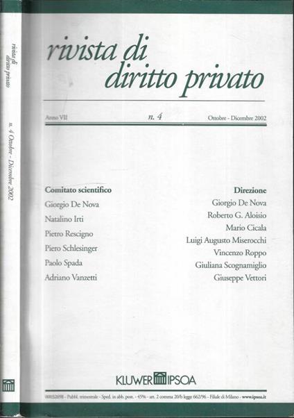 Rivista di diritto privato Anno VII n. 4 - copertina