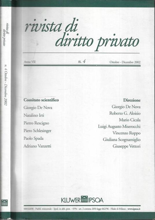 Rivista di diritto privato Anno VII n. 4 - copertina