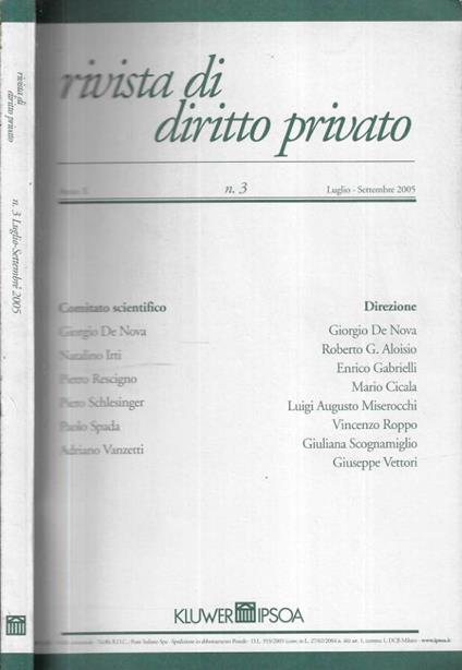 Rivista di diritto privato Anno X n.3 - copertina