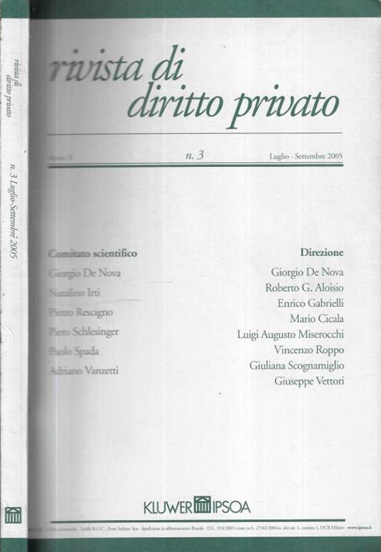 Rivista di diritto privato Anno X n.3 - copertina