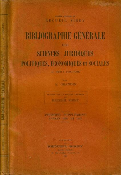 Bibliographie générale des sciences juridiques politiques, économiques et sociales, suppl - copertina
