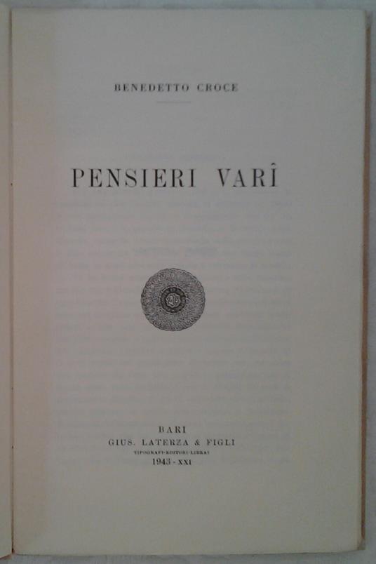 Pensieri Vari - Benedetto Croce - copertina