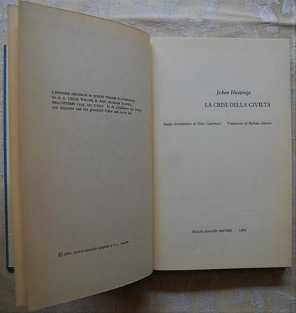 La Crisi Della Civilta' - Johan Huizinga - copertina