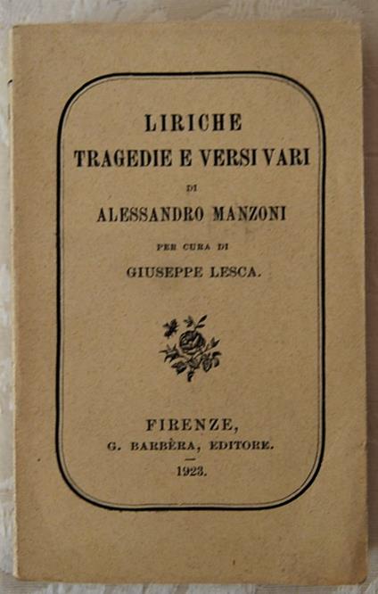 Liriche Tragedie E Versi Vari - copertina
