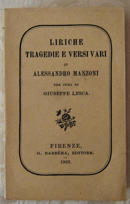 Liriche Tragedie E Versi Vari - copertina