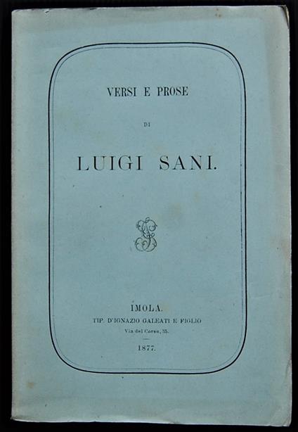 Versi E Prose - Luigi Sani - copertina
