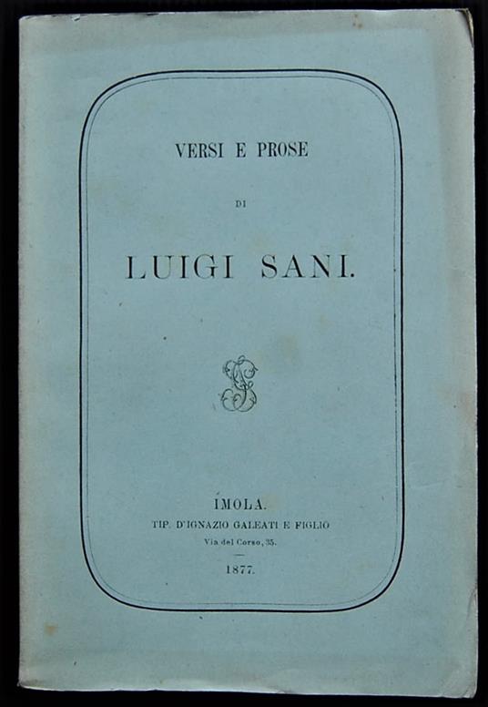Versi E Prose - Luigi Sani - copertina