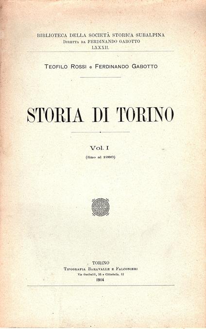 Storia di Torino. Vol. I (fino al 1280) [Unico pubblicato] - copertina