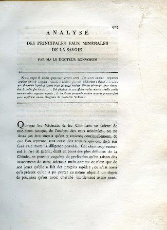 Analyse des principales eaux minérales de la Savoie - copertina