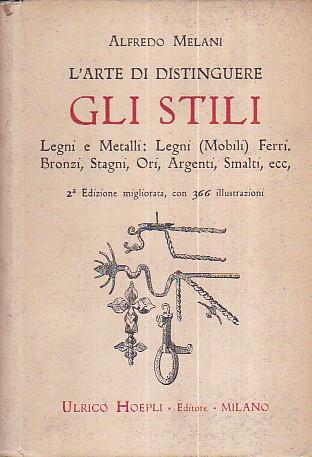 L' arte di distinguere gli stili. Legni e metalli. Legni (Mobili), Ferri, Bronzi, Stagni, Ori, Argenti, Smalti, ecc. 366 illustrazioni in maggior parte da disegni dell' Autore - Alfredo Melani - copertina