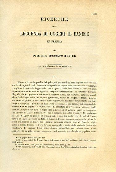 Ricerche sulla leggenda di Uggeri il Danese in Francia - Rodolfo Renier - copertina